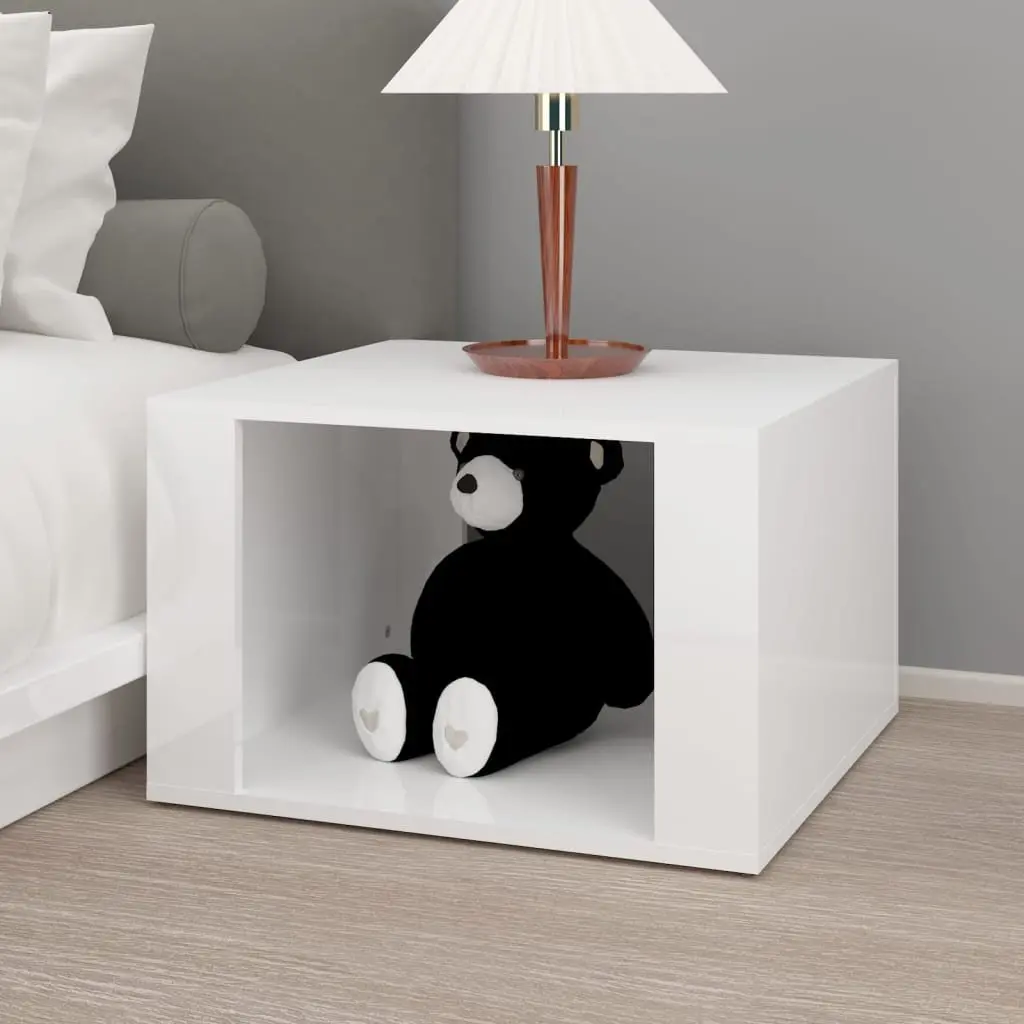 Bedside Table White High Gloss Storage Nightstand Engineered Wood Elegant Design