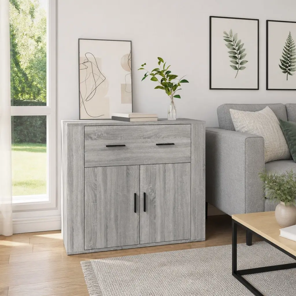 Grey Sideboard Storage Cabinet with Doors Drawers Compartments 80x33x70cm