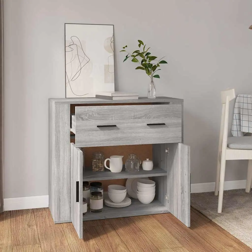 Grey Sideboard Storage Cabinet with Doors Drawers Compartments 80x33x70cm