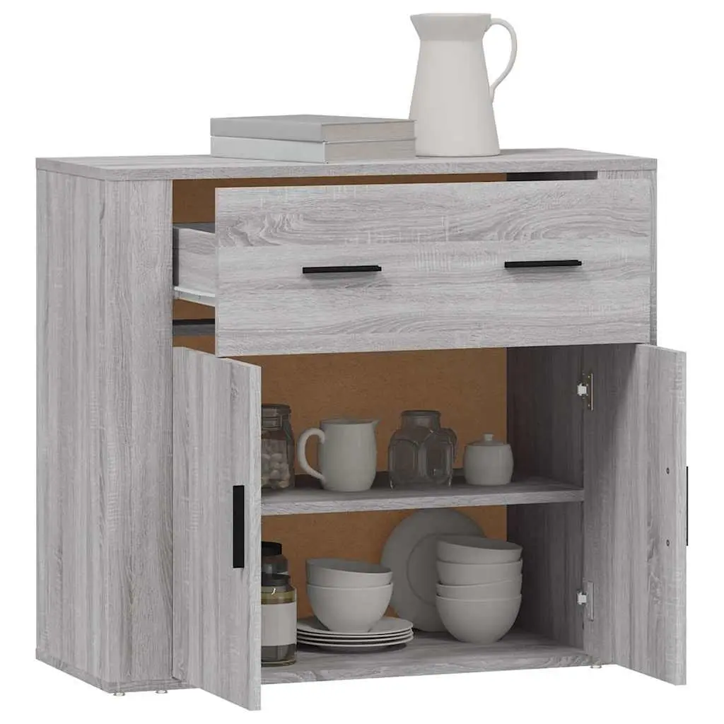 Grey Sideboard Storage Cabinet with Doors Drawers Compartments 80x33x70cm