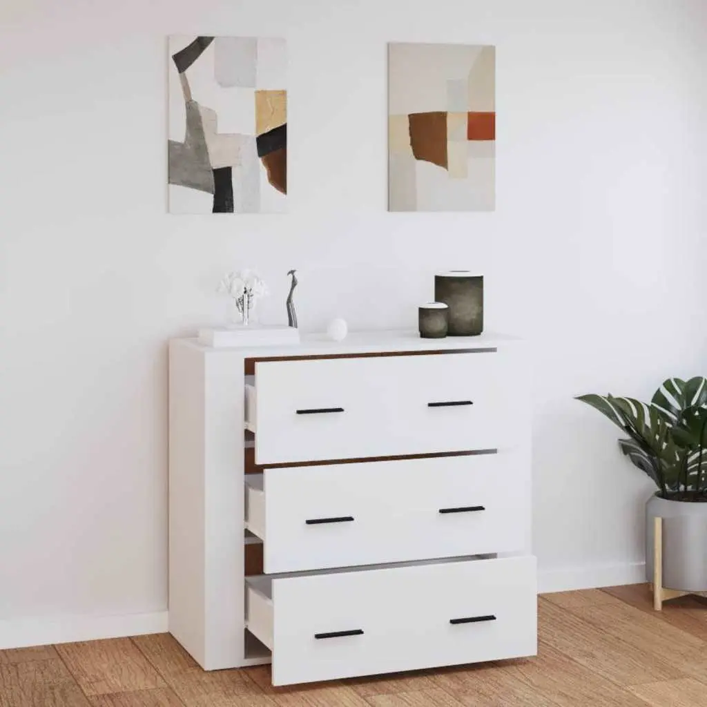 White Sideboard Cabinet 80x33x70cm Engineered Wood Storage Buffet 3 Drawers