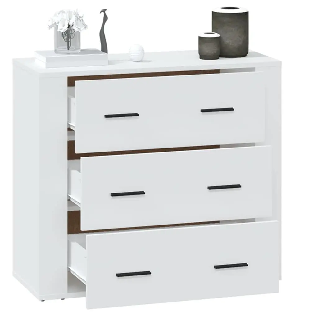 White Sideboard Cabinet 80x33x70cm Engineered Wood Storage Buffet 3 Drawers