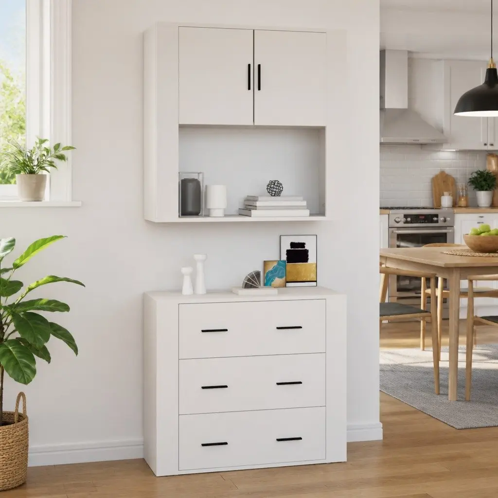 White Wall Cabinet Storage Organiser 80x33x80cm Engineered Wood Mounted