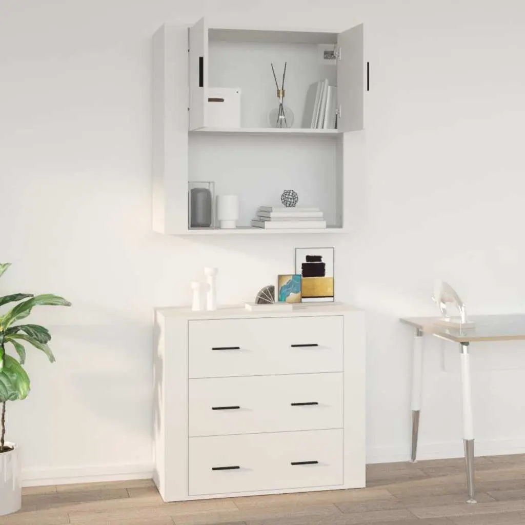 White Wall Cabinet Storage Organiser 80x33x80cm Engineered Wood Mounted
