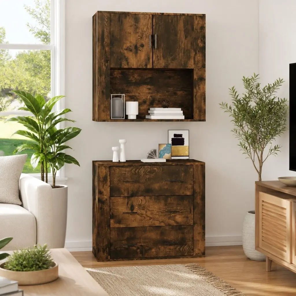 Wall Cabinet Storage for Home 80x33x80 cm Smoked Oak Engineered Wood
