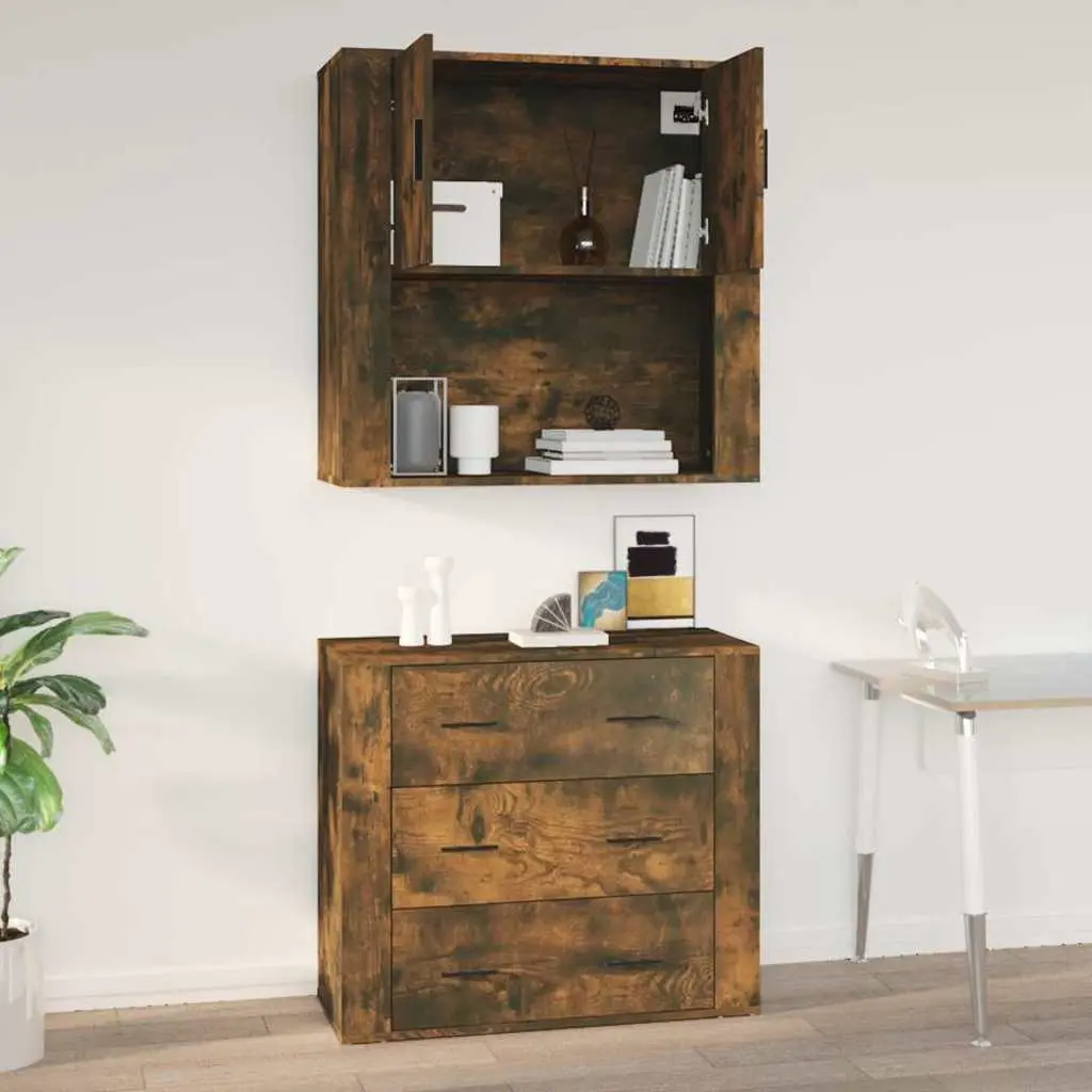 Wall Cabinet Storage for Home 80x33x80 cm Smoked Oak Engineered Wood