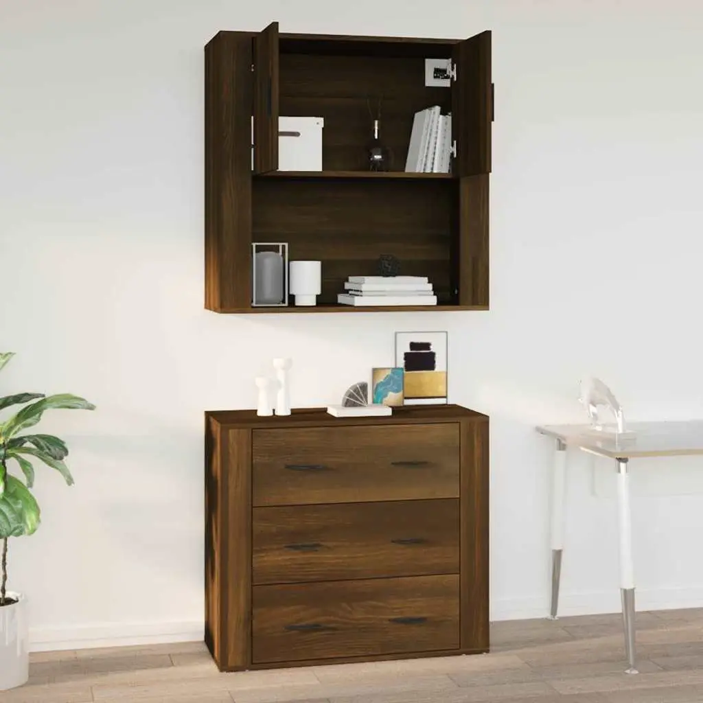 Engineered Wood Wall Cabinet Brown Oak 80x33x80 cm