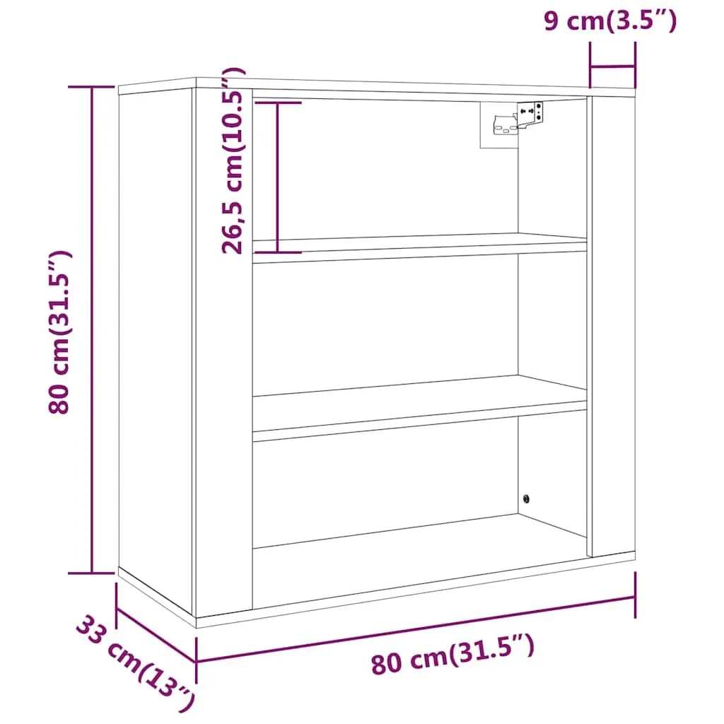 Wall Cabinet Black 80x33x80 cm Storage Organiser 3 Shelves Engineered Wood