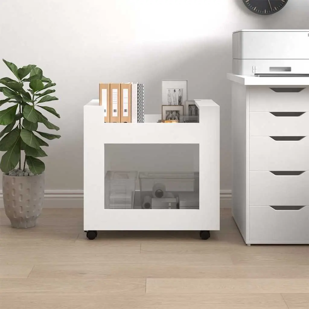 Desk Trolley White Storage 60x45x60 cm Open Shelves Rolling Casters Office