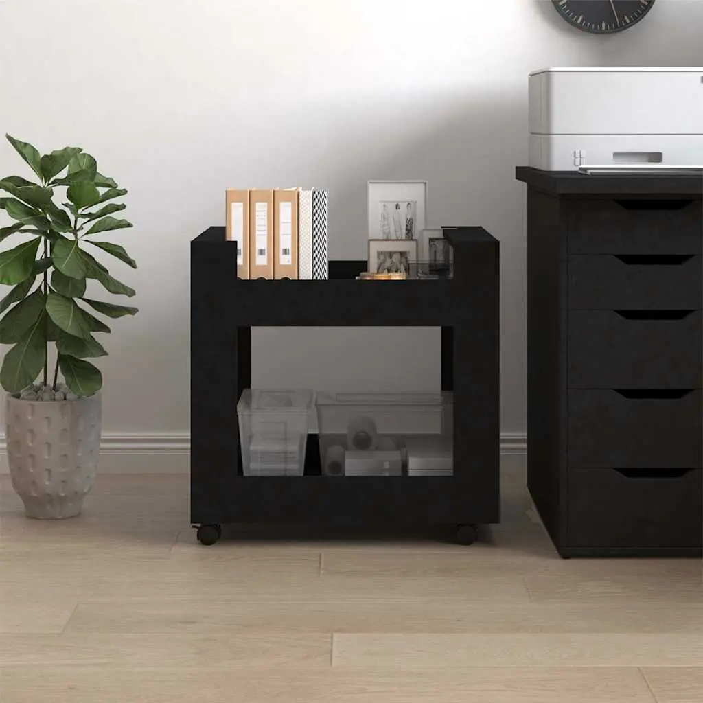 Desk Trolley for Office Kitchen Living Room Black 60x45x60cm Engineered Wood Rolling Storage Shelves
