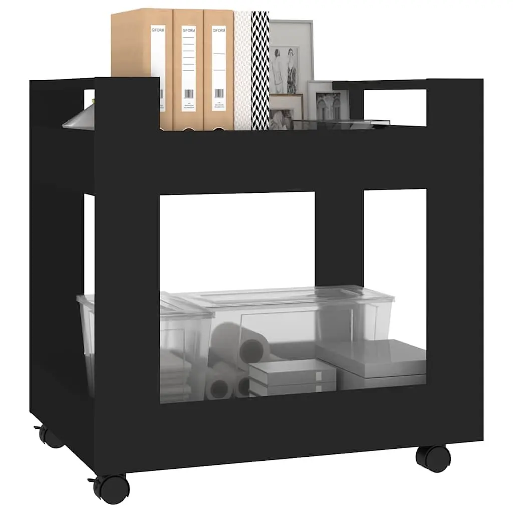 Desk Trolley for Office Kitchen Living Room Black 60x45x60cm Engineered Wood Rolling Storage Shelves