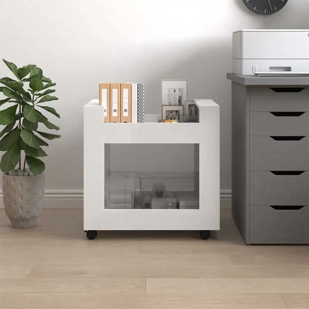 Desk Trolley Storage Cart 60x45x60cm White High Gloss Office Under Desk Shelves