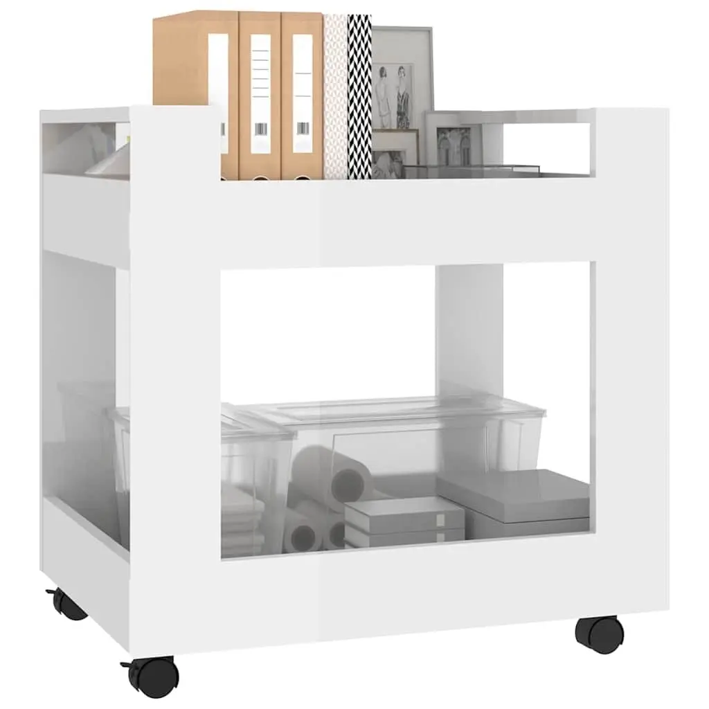 Desk Trolley Storage Cart 60x45x60cm White High Gloss Office Under Desk Shelves