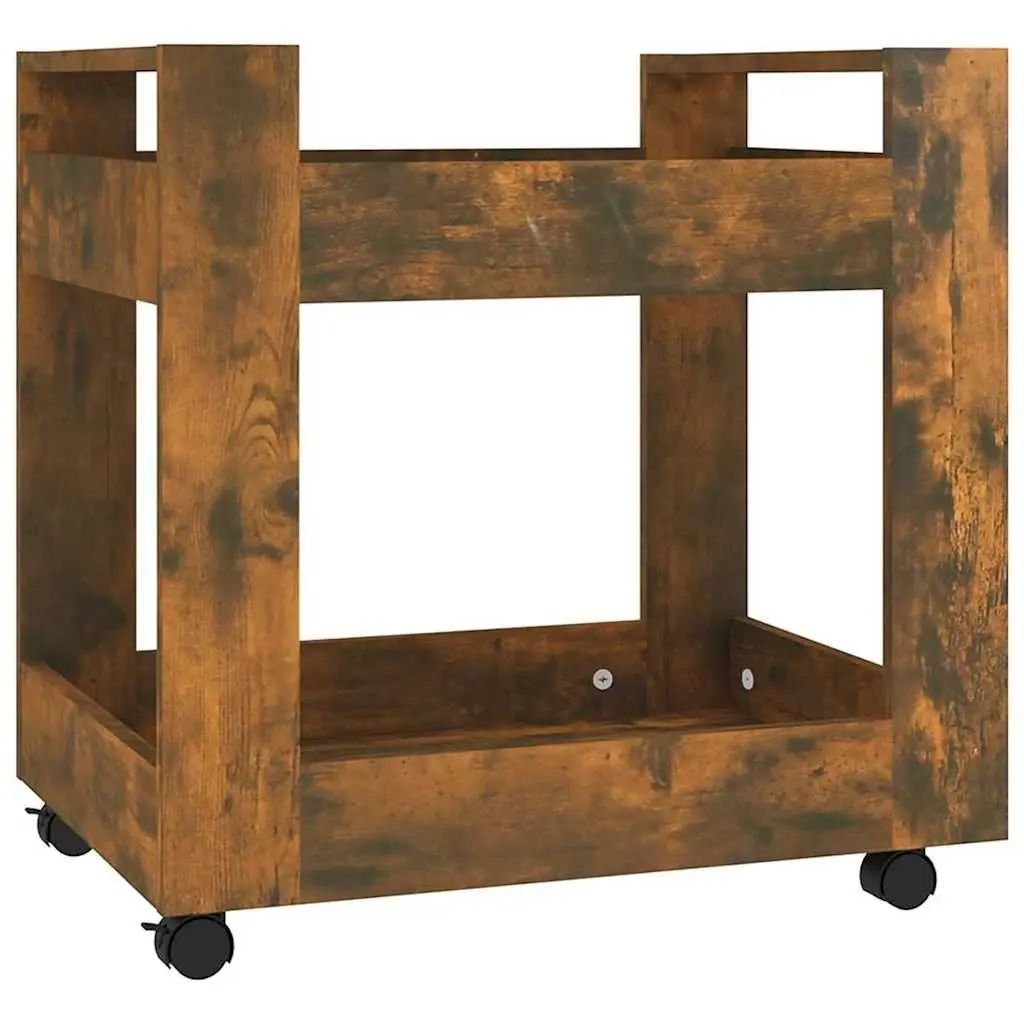 Desk Trolley 60x45x60 cm Smoked Oak Open Shelves Storage Mobile Casters Brown