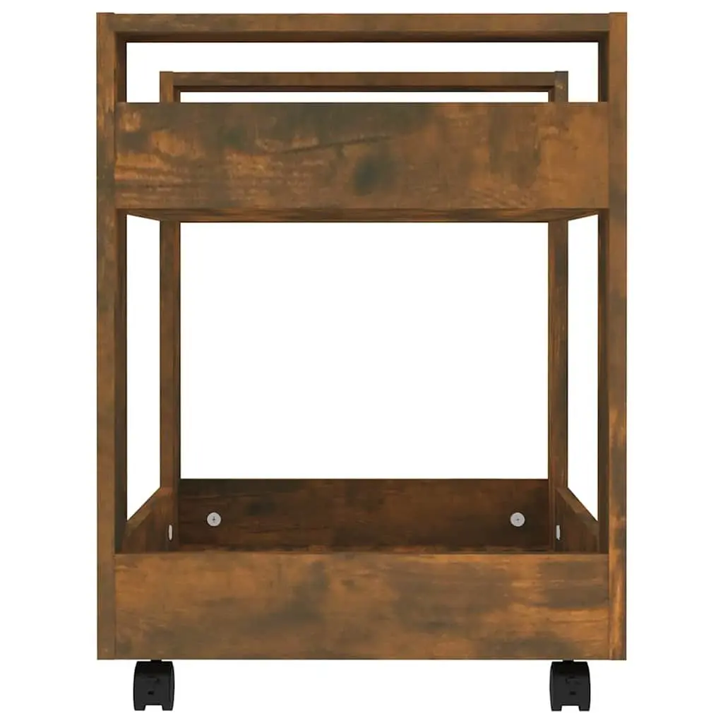 Desk Trolley 60x45x60 cm Smoked Oak Open Shelves Storage Mobile Casters Brown