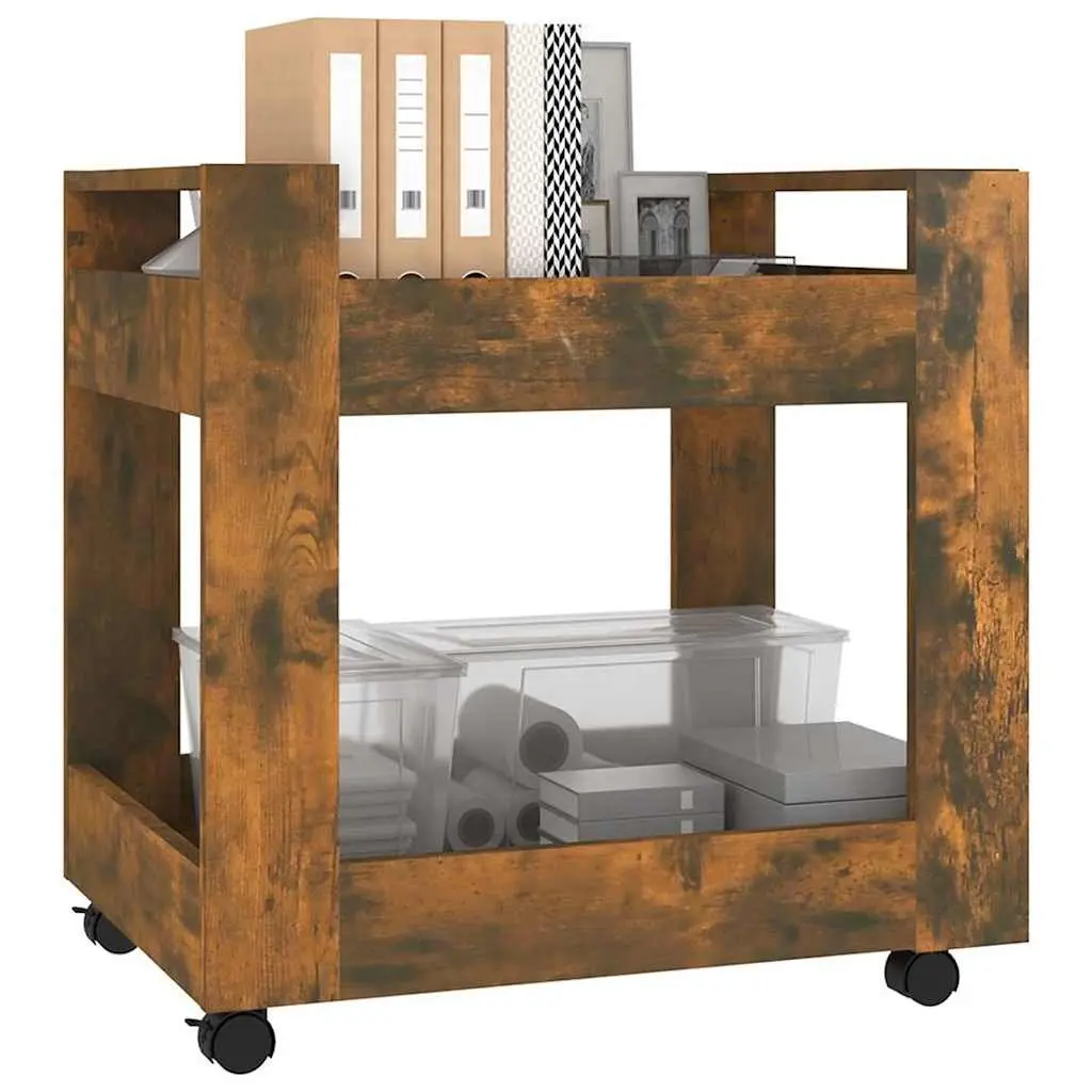 Desk Trolley 60x45x60 cm Smoked Oak Open Shelves Storage Mobile Casters Brown
