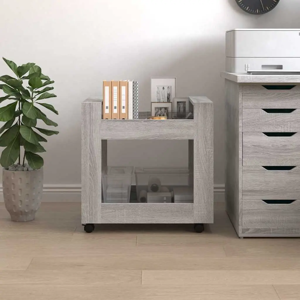Desk Trolley Storage Cart for Office Kitchen Living Room 2 Shelf Engineered Wood Mobile with Rolling Casters
