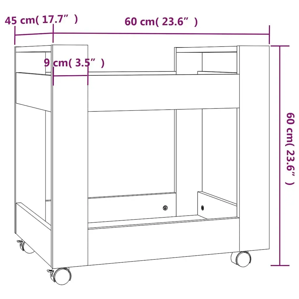 Desk Trolley Storage Cart for Office Kitchen Living Room 2 Shelf Engineered Wood Mobile with Rolling Casters