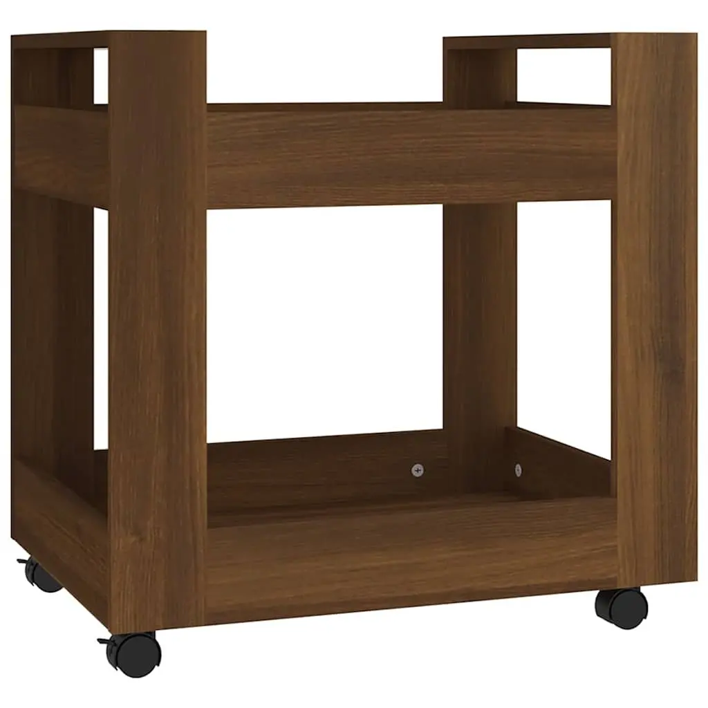 Desk Trolley for Office Kitchen Living Room 60x45x60 cm Brown Engineered Wood with 2 Open Shelves and Rolling Castors
