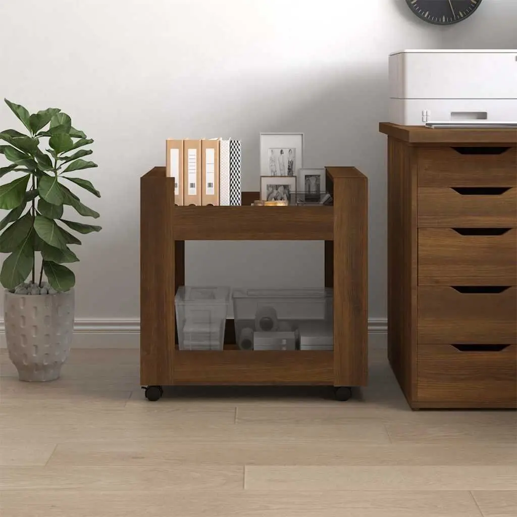 Desk Trolley for Office Kitchen Living Room 60x45x60 cm Brown Engineered Wood with 2 Open Shelves and Rolling Castors