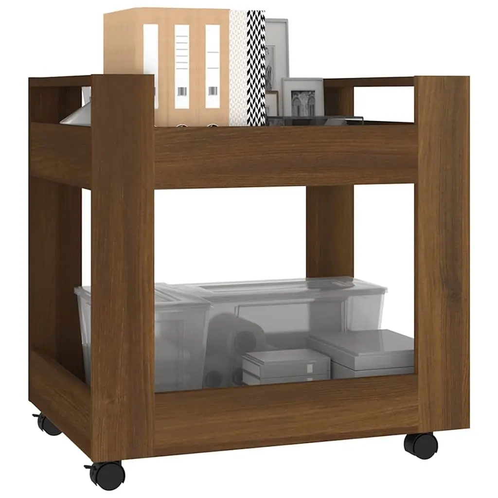 Desk Trolley for Office Kitchen Living Room 60x45x60 cm Brown Engineered Wood with 2 Open Shelves and Rolling Castors