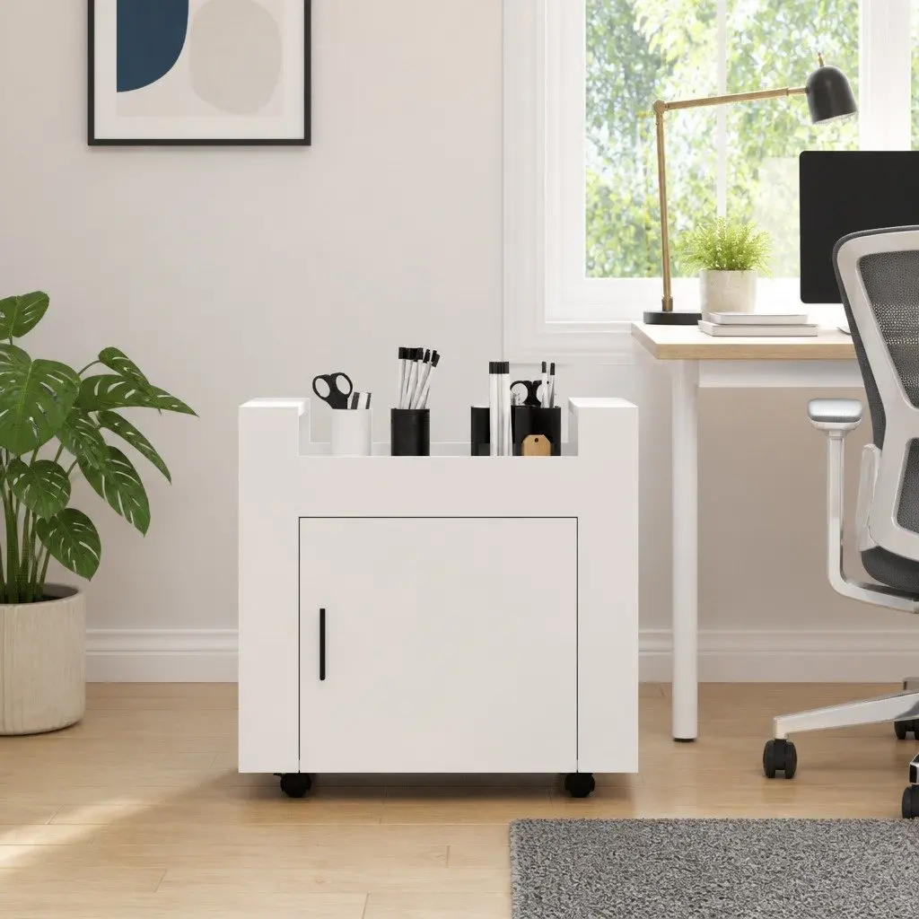 Desk Trolley White Storage Cabinet Mobile Office Organiser Under Desk Cart
