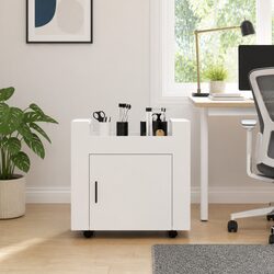 Engineered Wood White Desk Trolley with Storage Compartment