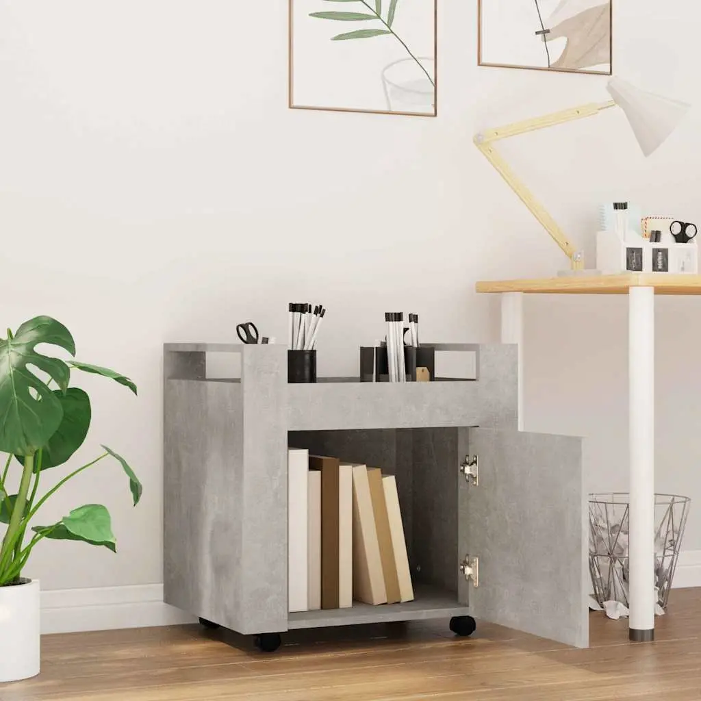 Mobile Storage Cabinet Desk Trolley 60x45x60cm Grey Engineered Wood with Casters for Office Workspace