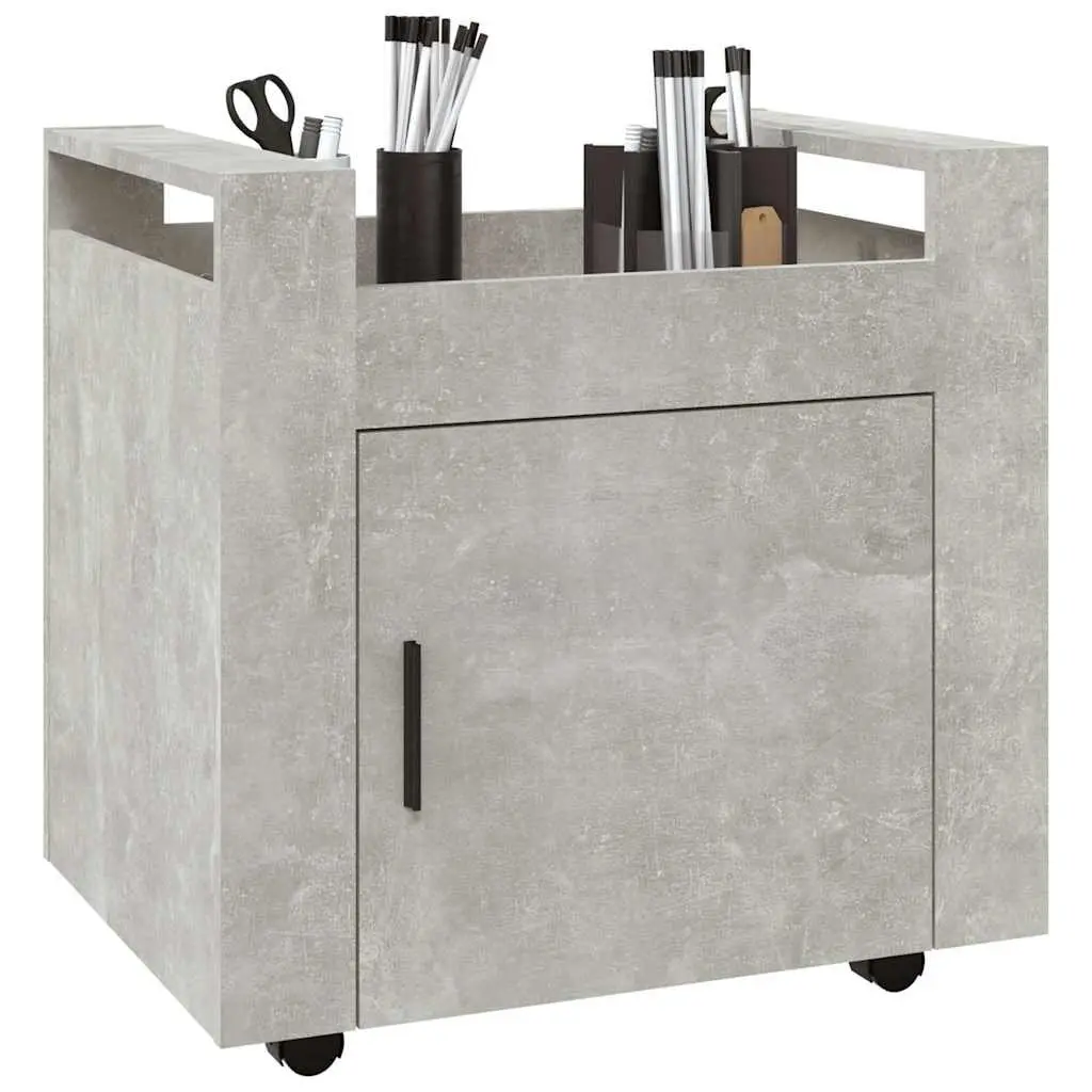 Mobile Storage Cabinet Desk Trolley 60x45x60cm Grey Engineered Wood with Casters for Office Workspace