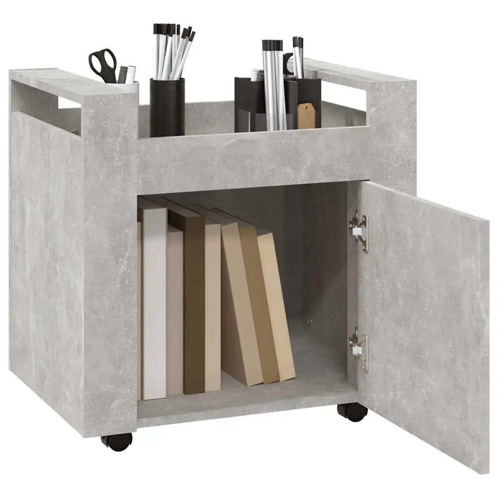 Mobile Storage Cabinet Desk Trolley 60x45x60cm Grey Engineered Wood with Casters for Office Workspace