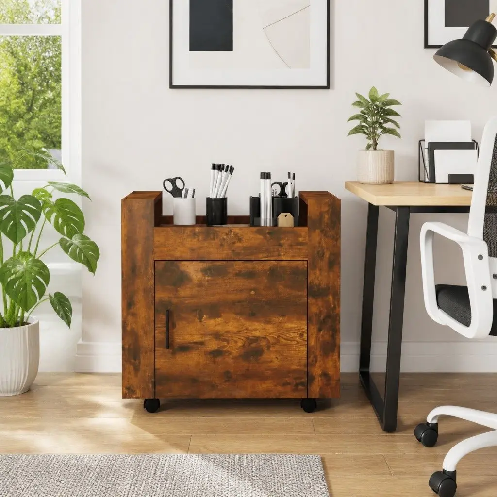 Desk Trolley Office Storage Unit Brown Engineered Wood 60W x 45D x 60H cm