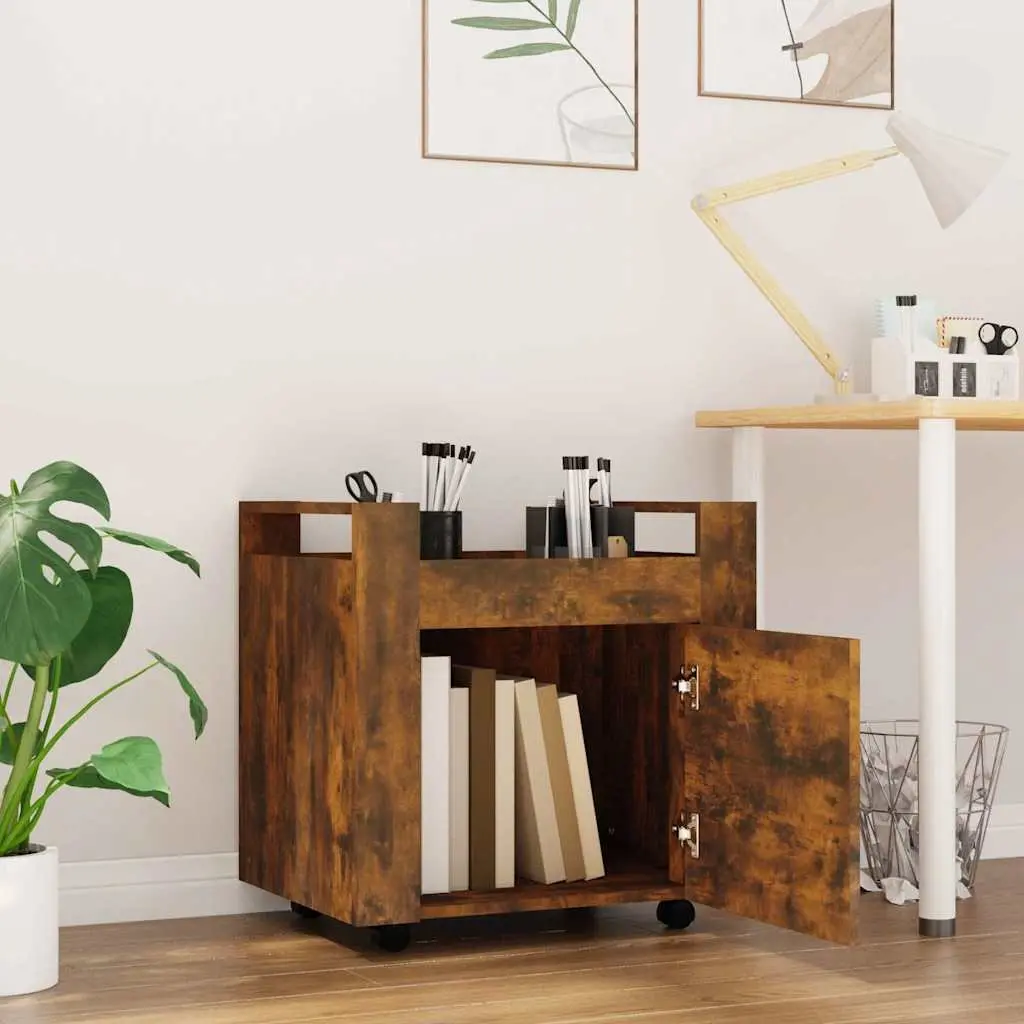 Desk Trolley Office Storage Unit Brown Engineered Wood 60W x 45D x 60H cm