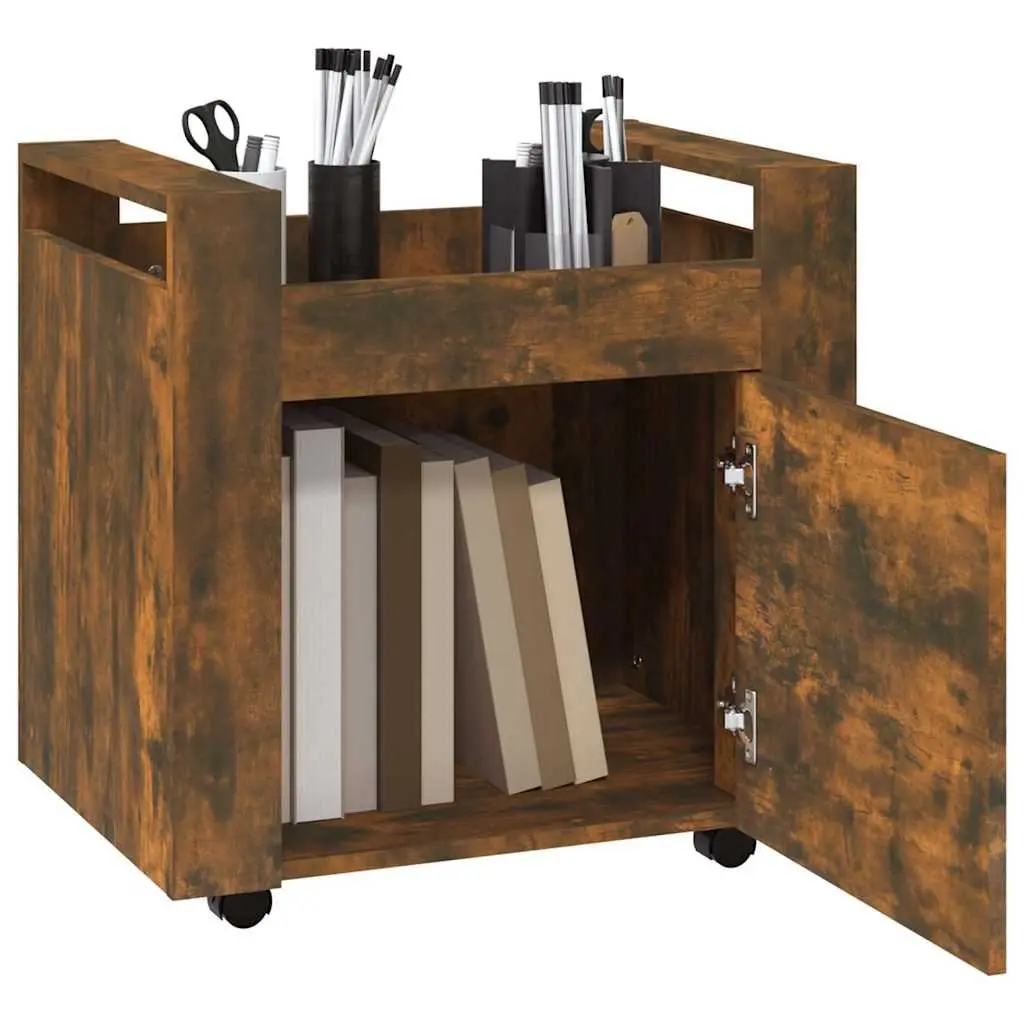Desk Trolley Office Storage Unit Brown Engineered Wood 60W x 45D x 60H cm
