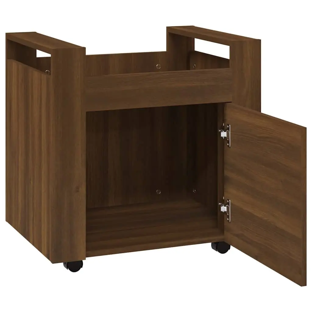 Desk Trolley Brown Oak Storage Cabinet on Wheels Office Furniture Organiser