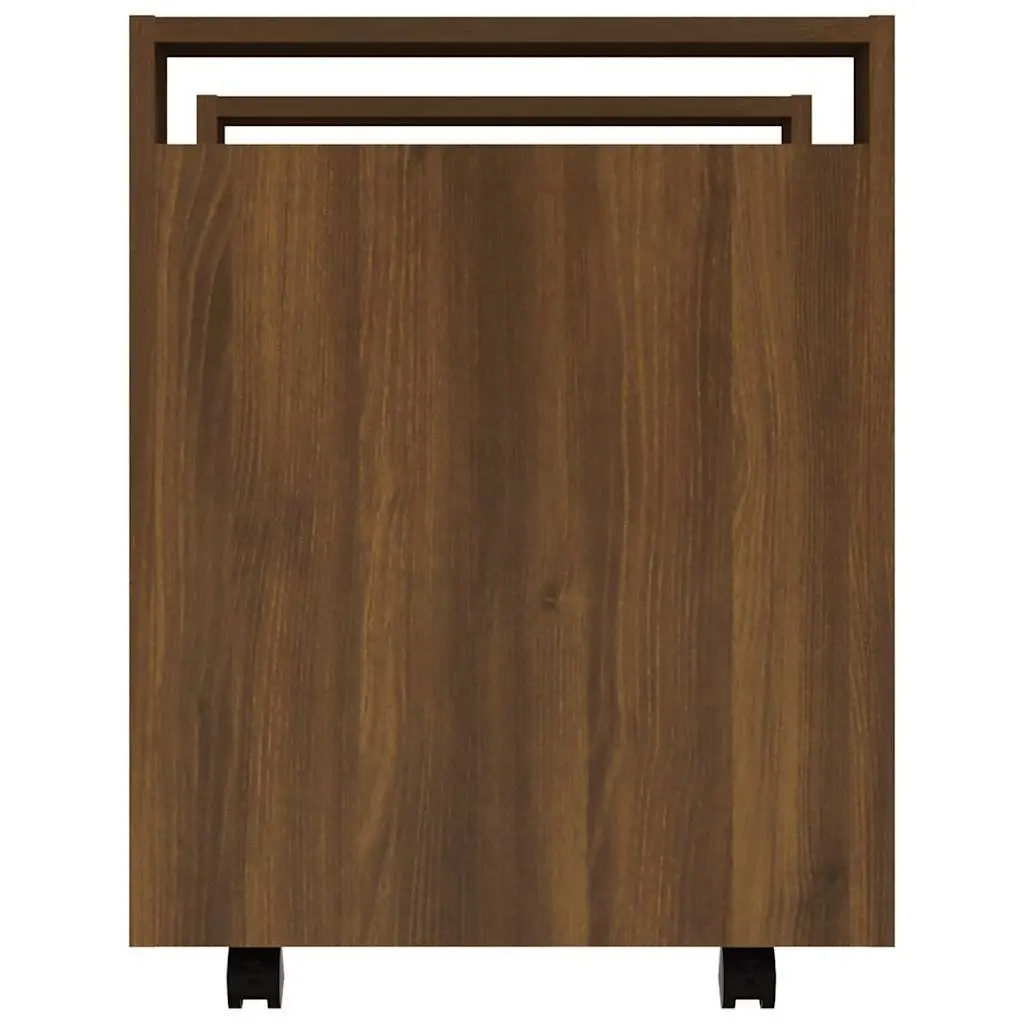 Desk Trolley Brown Oak Storage Cabinet on Wheels Office Furniture Organiser