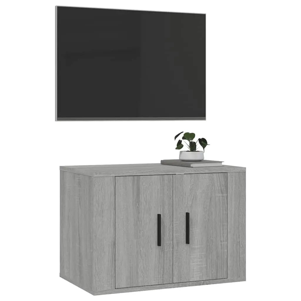 Grey Engineered Wood Wall Mounted Storage Cabinet for TV Media Shelving 57x34.5x40cm