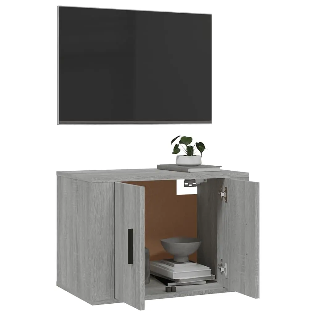 Grey Engineered Wood Wall Mounted Storage Cabinet for TV Media Shelving 57x34.5x40cm