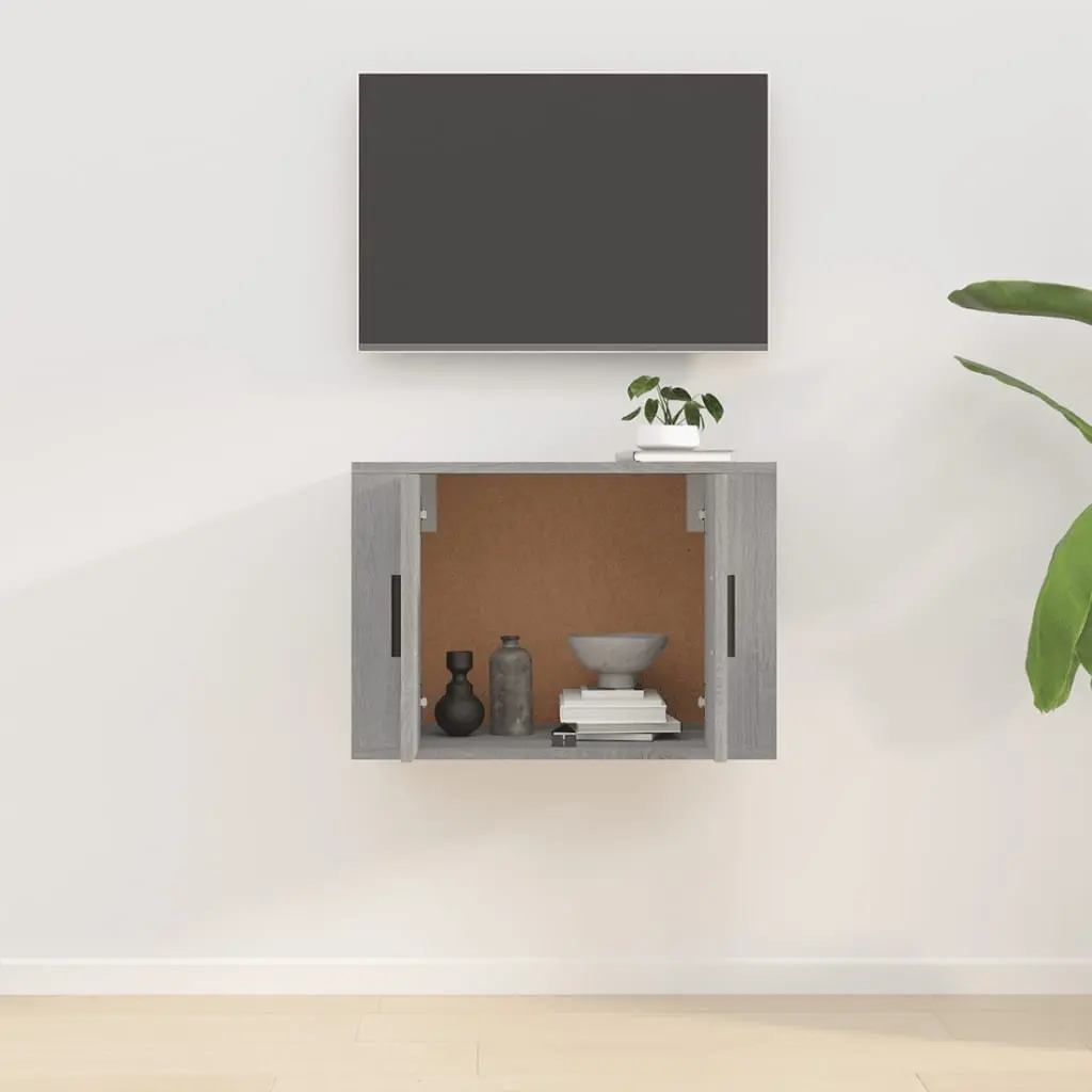 Grey Engineered Wood Wall Mounted Storage Cabinet for TV Media Shelving 57x34.5x40cm