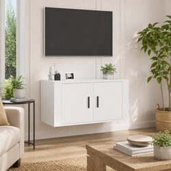 White High Gloss Wall Mounted TV Unit 80x34.5x40cm