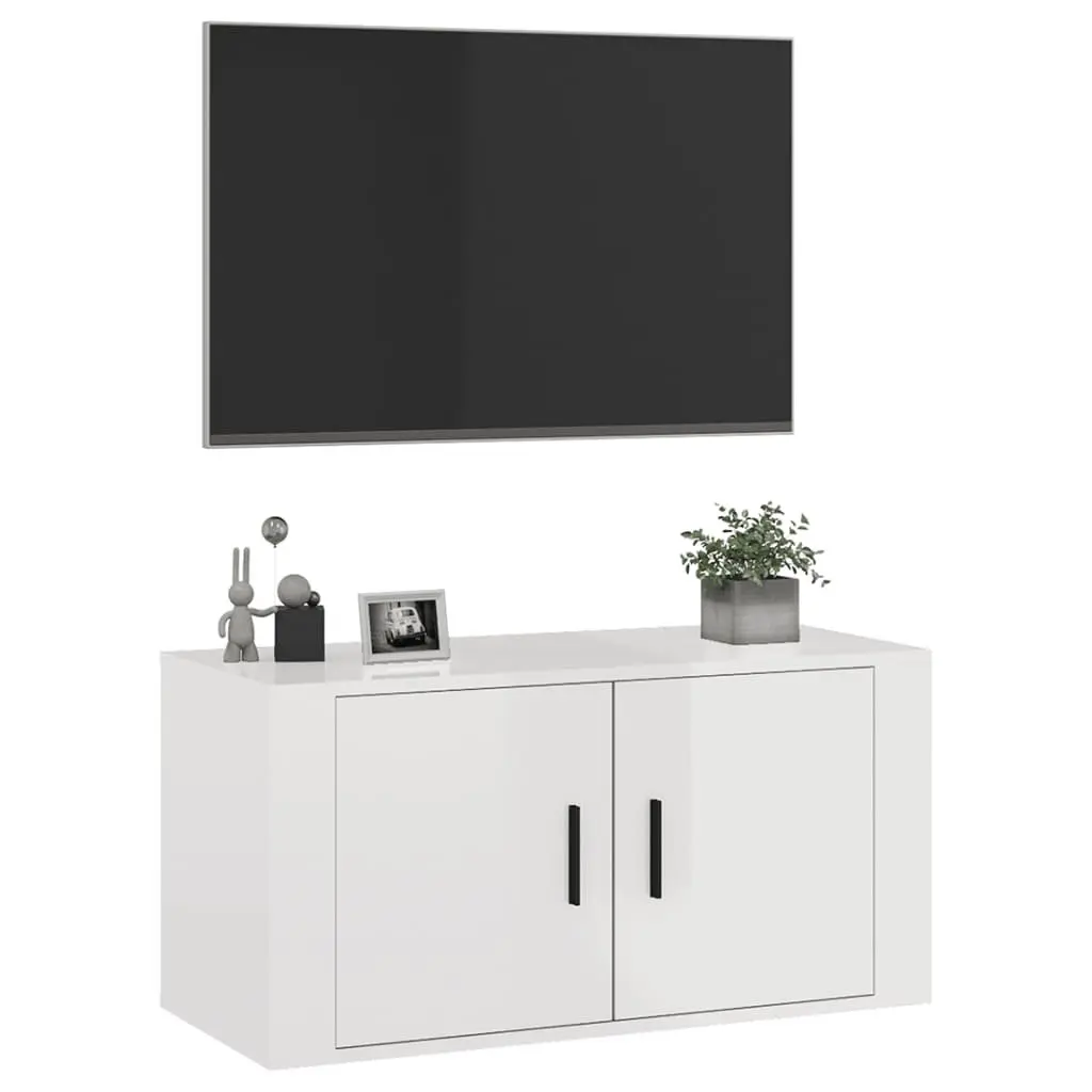 White High Gloss Wall Mounted TV Unit 80x34.5x40cm