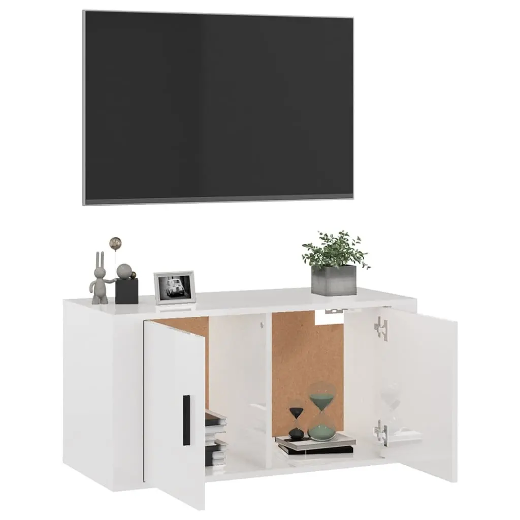 White High Gloss Wall Mounted TV Unit 80x34.5x40cm