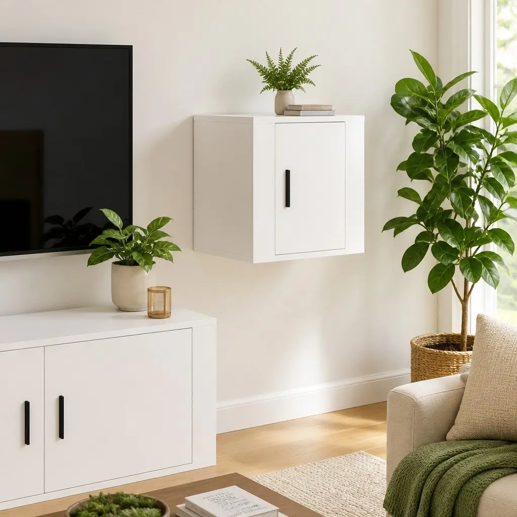 Floating Media Storage Unit Wall Mounted TV Cabinet White 40cm x 34.5cm x 40cm