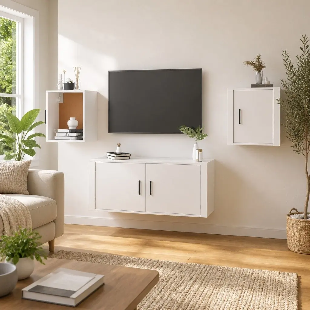 Wall Mounted TV Cabinet 40x34.5x40cm White Storage Display Unit Floating Shelves