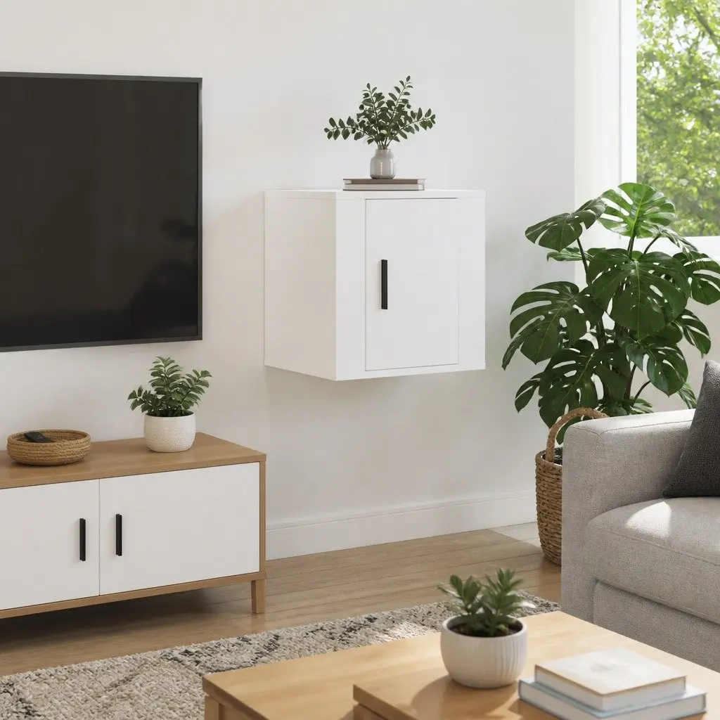 Wall Mounted TV Cabinet White 40x34.5x40cm Storage Unit for Living Room Bedroom