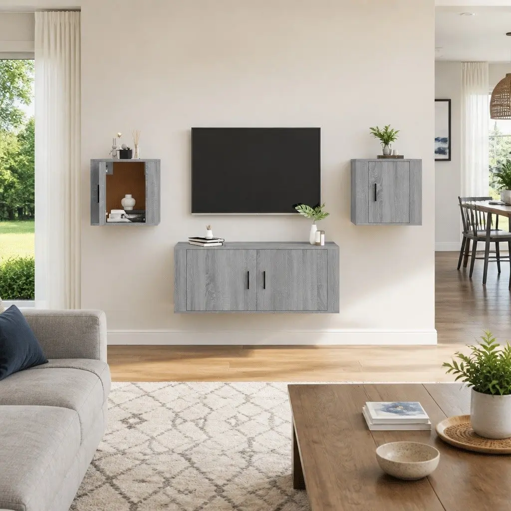 Wall Mounted Storage Unit TV Cabinet Grey 40x34.5x40cm Engineered Wood Media Display Furniture