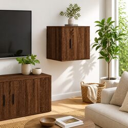 Wall Mounted TV Cabinet Specifications: Brown Oak