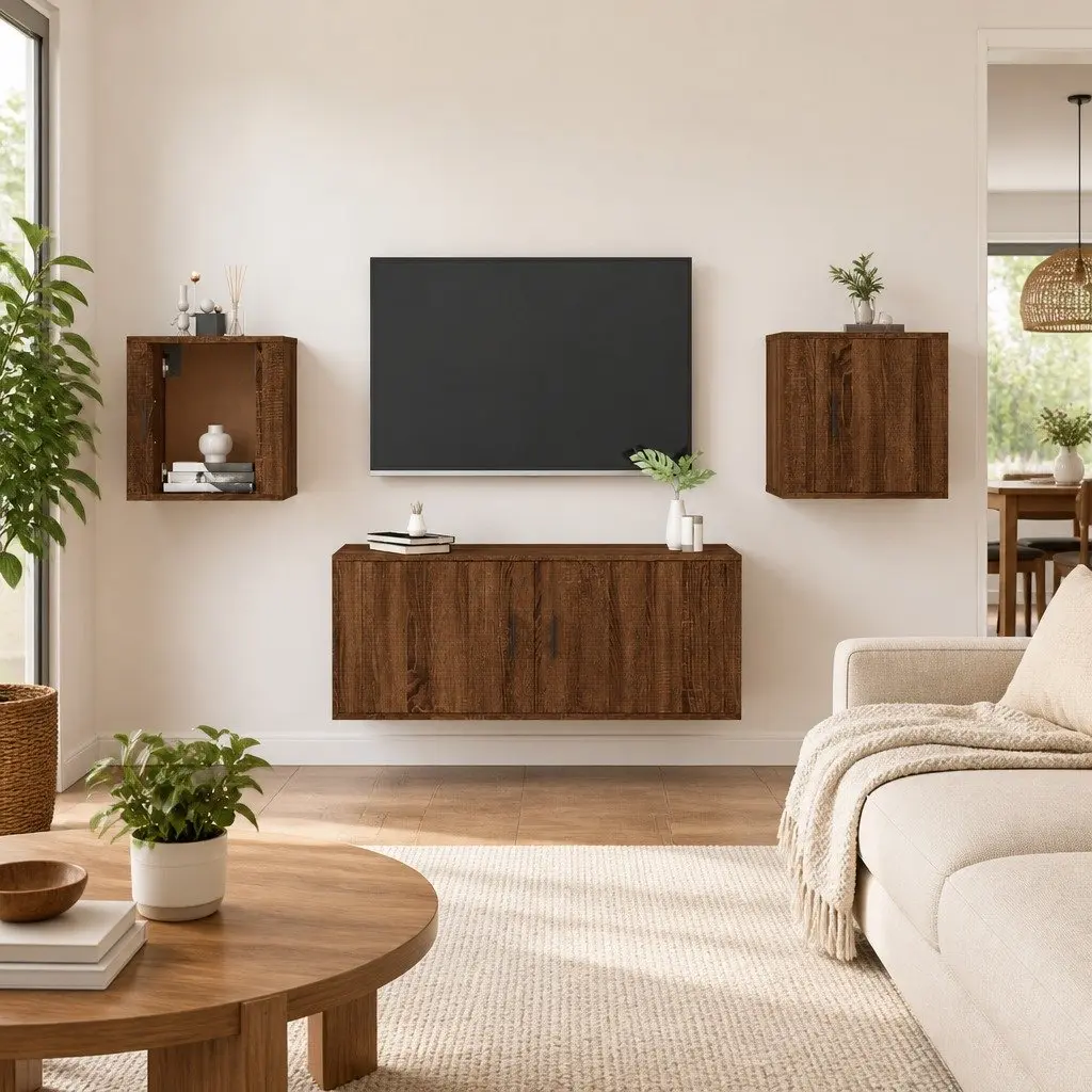 Wall Mounted Brown Oak TV Cabinets
