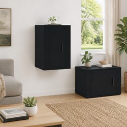 Black Wall Mounted TV Cabinet - 40x34.5x60cm, Engineered Wood