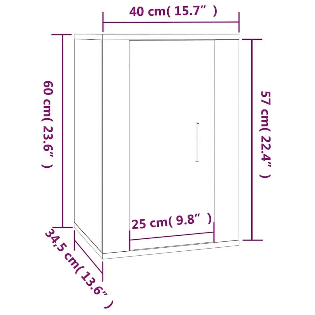 Wall Mounted TV Cabinet Black Storage Unit Media Organiser Display Shelf 40 x 34.5 x 60 cm 2 Piece