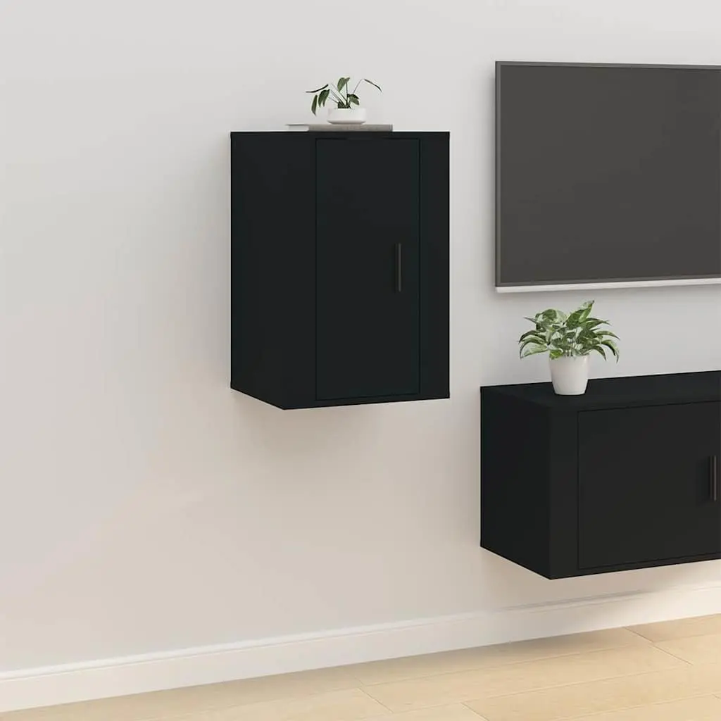 Wall Mounted TV Cabinet Black Storage Unit Media Organiser Display Shelf 40 x 34.5 x 60 cm 2 Piece